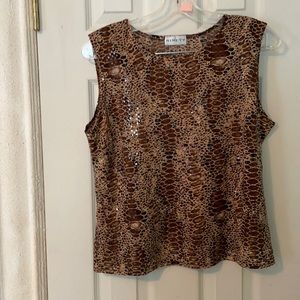 NINETY Sleeveless animal print and clear sequin tank top Made in USA